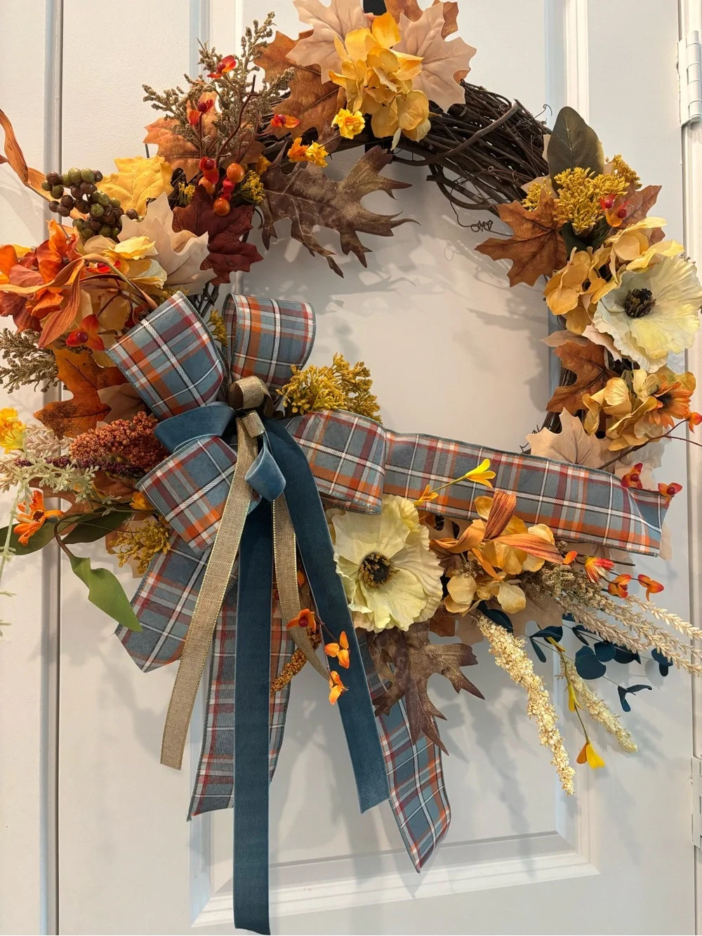 Handmade Wreath Autumn Harvest Fall Poppy Focal Removable Bow Final
